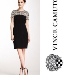 Vince Camuto Black Sheath Dress with Cream Lace Yoke
